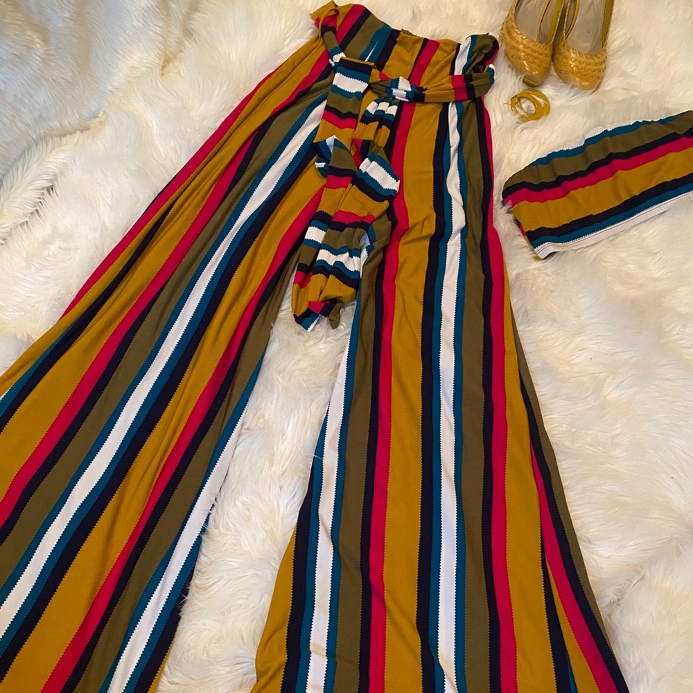 Striped high waisted bell bottoms two piece